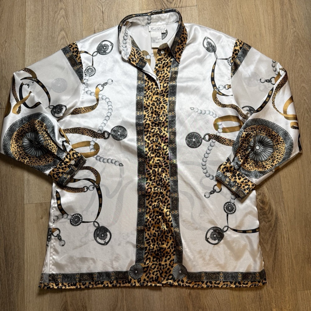 Fred David Size 12 Woman's Polyester Vintage Classic‎ Button Down Blouse Floral